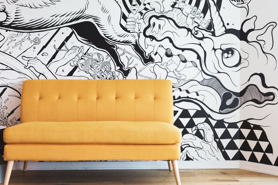 Yellow Sofa with Wooden Legs | Stylish Two-Seater Sofa