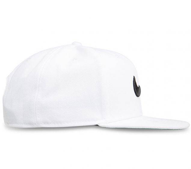 a white hat with a black logo on it